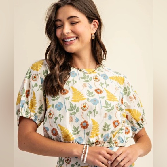 Gigio Tops - Gigio 100% Cotton Floral Puff Sleeve Top Size Small
